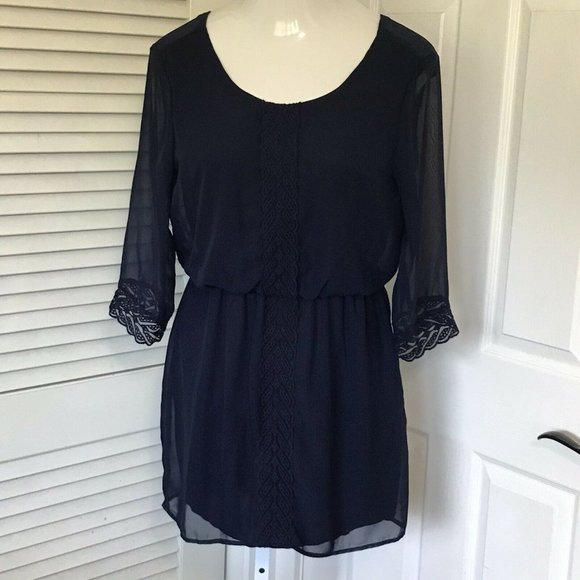Jodi Kristopher Dress ~ Sz M ~ Navy ~ 3/4 Sleeve - Picture 1 of 5